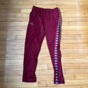 Kappa 222 Banda Astoria Snap Track Pants Burgundy Maroon Mens Medium Logo Tape